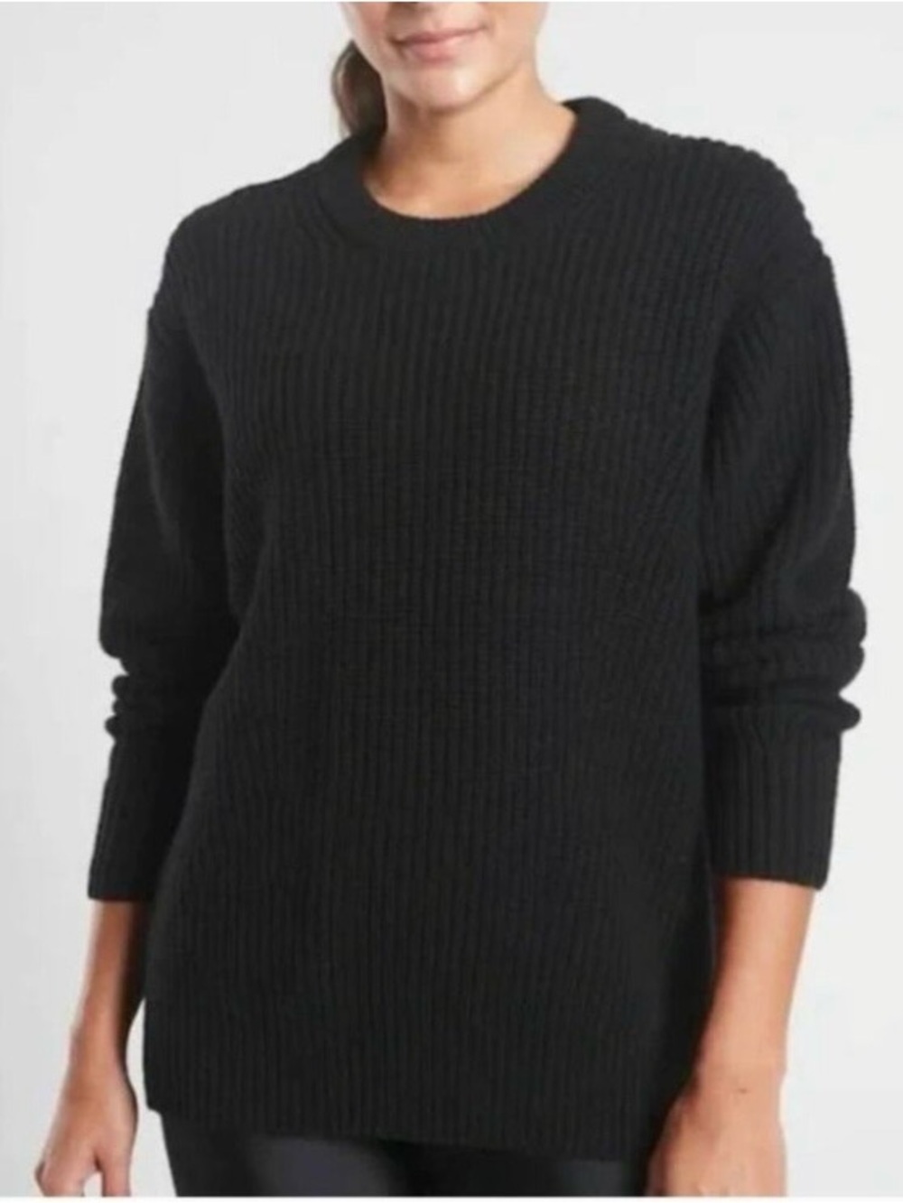 NWT Athleta Cascade Crew Sweater/wool blend/black L